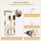 Globlazer Cat Tree Tower with Scratching Post for Indoor Cats, 53inch Tall Plush Multi-Level Cat Climbing Tower Condo House with Large Hammock, Spacious Cat Cave, Big Padded Top Perch Bed, F53, Beige