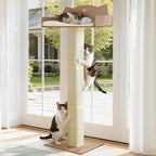 Cat Window Perch with Thick Sisal Scratching Post, Cats Hammock for Window with 3 Upgrade Suction Cups, 55" Adjustable Tall Cat Scratching Post with Large Perch, Cats Window Bed with Fluffy Cushion