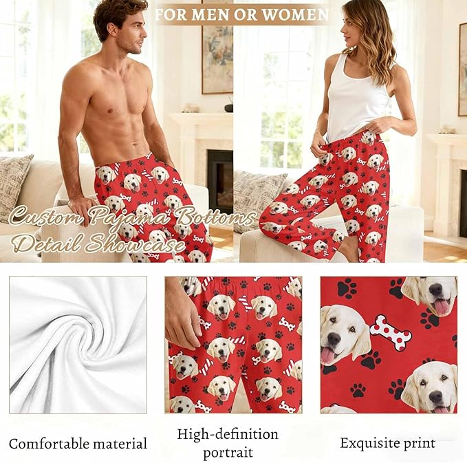 Custom Couple Pajama Pants Sock with Funny Face, Personalized PJ Anniversary Birthday Women Men Pants