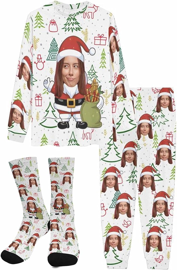 Artsadd Personalized Pajamas with Faces for Women Men Custom Christmas Pajamas Gifts for Family Couple, Funny Photo Pjs