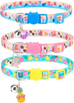 PUPTECK Summer Cat Collars Breakaway with Bell - Pet Collar 3 Pack for Girl Boy Kittens Puppies and Small Pets