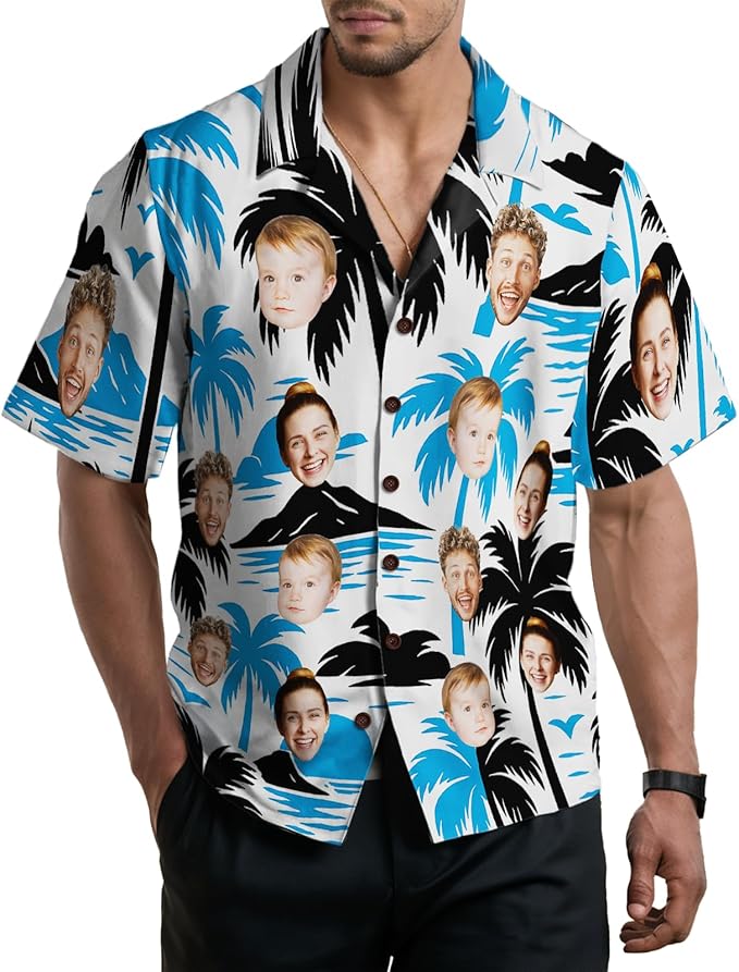 Custom Hawaiian Shirt with Face for Men, Unisex Tropical Beach Shirts Personalized Casual Funny Hawaii Button Down Shirts
