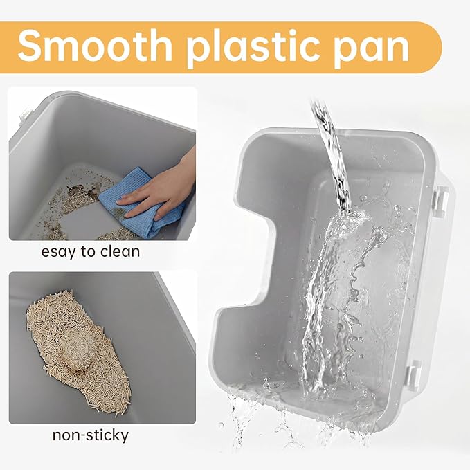 Oneluck Large Cat Litter Box with Transparent Covered,Mat and Scoop, Convenient for Observing Cats, Front Door Flap for Privacy, Gray (23.5" L x 16.9" W x 15.76" H) (23.5" L x 16.9" W x 15.76" H)