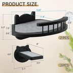 Cat Wall Shelves Furniture Set with Scratching Pad，Wooden Cat Climbing Wall Systems with 2 Perches and 3 Steps, Floating Shelves Bed Wall Mounted for Indoor Fit Up to 15Lbs (Black)