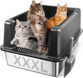 XXXL Stainless Steel Litter Box with Lid, Jumbo 28"x20"x14" Metal Litter Box with High Sides, Cat Litterbox Extra Large for Big Kitty, Multiple Cats, Never Absorbs Odors, Non-Stick