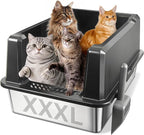 XXXL Stainless Steel Litter Box with Lid, Jumbo 28"x20"x14" Metal Litter Box with High Sides, Cat Litterbox Extra Large for Big Kitty, Multiple Cats, Never Absorbs Odors, Non-Stick