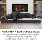 Furhaven Cooling Gel Dog Bed for Large/Medium Dogs w/ Removable Bolsters & Washable Cover, For Dogs Up to 55 lbs - Two-Tone Plush Faux Fur & Suede L Shaped Chaise - Espresso, Large