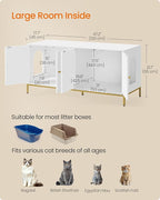 Feandrea Double Cat Litter Box Enclosure, Hidden Litter Box Furniture with Double Room, for 2 Cats, Modern Style, 47.2" Pet House Washroom Cabinet, Side End Table, TV Stand, White and Gold