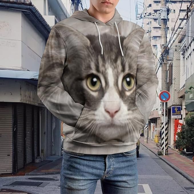 Artsadd Custom Face Unisex athletic Pockets Sweatshirt Loose Hoodie Custom Christmas Long Sleeve Sweatshirt Hooded Pullover