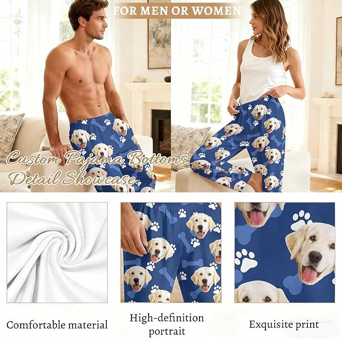 Custom Couple Pajama Pants Sock with Funny Face, Personalized PJ Anniversary Birthday Women Men Pants