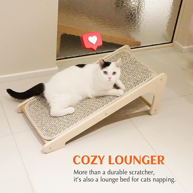 PETKARAY Cat Scratcher, Sisal Cat Scratching Ramp, L Shape Scratch Board for Indoor Kitty, 27" Wall Furniture Protector with Mouse Toy, Chevron