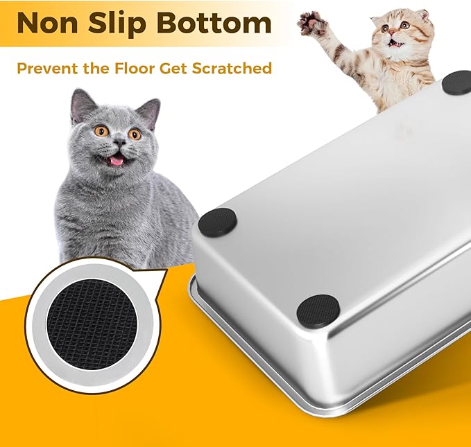 LIHONG Stainless Steel Cat Litter Box,Large Metal Litter Box for Small Cats Hamster Rabbits,No Smell,Non Stick,Easy to Clean(24" Lx16 Wx4 H,L)