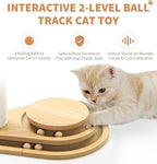 Made4Pets Cat Scratching Post Cat Scratcher Kitten Toys for Indoor Cats Wooden Ball Track Two-Layer Modern Sisal 23.4" Tall Scratch Post Interactive Toy with Dangling Ball Middle Size