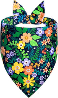 Spring Floral Dog Bandana for Large X-Large Dogs, Reversible 2 Patterns in 1 - Wildflower & Plaid Scarf, Summer Decorative Pet Bib for Girl Pups (18-23" Neck)