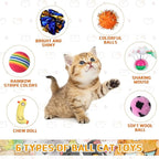 Shappy 150 Pcs Cat Toys for Indoor Cats Bulk, Kitten Toys Pack, Variety Interactive Gift Including Mice Rainbow Balls Spring Crinkle Balls Gift for Kitty Kitten Cat(Novel)