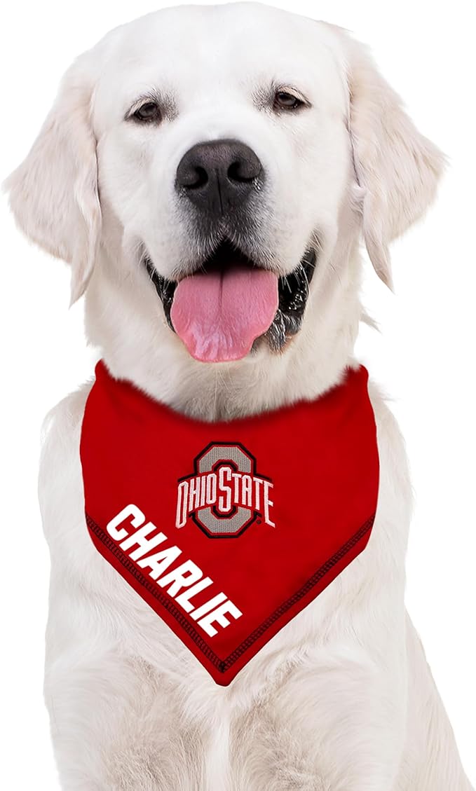 NCAA Ohio State Buckeyes Personalized Tie Bandana for Dogs & Cats, Size Small/Medium. Custom Dog Bandana Scarf Bib for Pet Cat Dog. The Ultimate Game-Day & Party Customizable Bandana