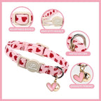 Cat Collar, 2Pack Valentine's Day Cat Collars-Cute Breakaway Cat Collar with Bell & Pendant, Sweet Heart Kitten Collars Pink Hearts with Safety Buckle for Girl and Boy Cats, 7-12Inch