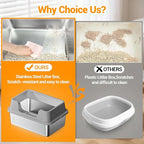 Stainless Steel Litter Box, XL Enclosed Cat Litter Boxes with Lid for Big Cats and Multi-Cats, High Sided, Anti-Urine Leakage Non-Stick Bottom Include Scoop Easy to Clean