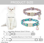 Lionet Paws 2pcs Pack Easter Cotton Cat Collar,Breakaway Buckle with Rabbit and Floral Eggs Cute Adjustable Green Cat Kitten Collar,Ideal for Girl Cats Boy Cats