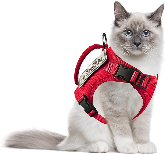 AIWAI Tactical Cat Harness for Walking Escape Proof, Adjustable Pet Vest Harness, Soft Mesh with Control Handle for Large Cat Small Dog, Gift with Patch