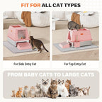 Removable Stainless Steel Cat Litter Box with lid, Front & Top Entry Kitty LitterBox，Cat Litter Box Enclosure, XL Extra Large High-Sided Metal Cat Box with Scoop, Mat, Footboard (Pink)