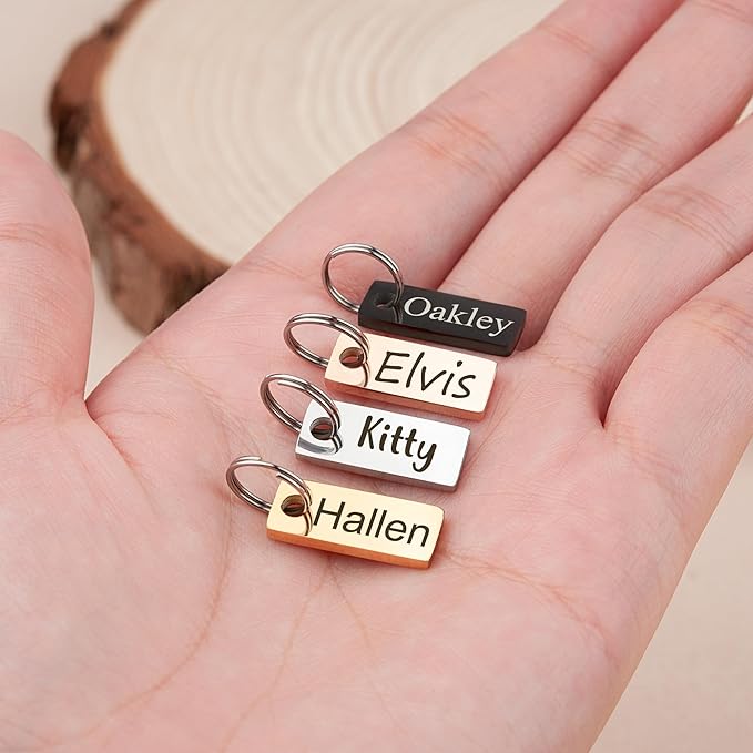 Anavia Small Size Dog Cat ID Tags, Small/XS Personalized Color Plated Stainless Steel Puppy Kitten Name Tags, Customized Engraved Nameplate Pet Collar Tag (Rose Gold, XS-Rectangle)