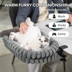 CHEERPALS Cat Desk Bed with Reversible Cushion, 90°Foldable Cat Hammock for Desk Mounted, Suitable for Medium-to-Large Cats and Puppy, Clowd Series(Grey, Large)