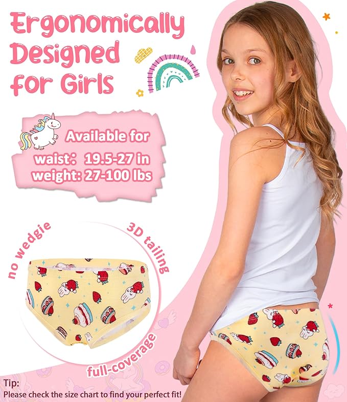 Girls and Toddlers 100% Cotton Underwear Tagless Soft Panties Size 2-3T,4-5T,6,8,10,12 (6-Pack)