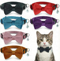Leezmark 6 Pack Cat Collars with Bow Tie and Bell, Velvet Cat Collars with Bowtie, Adjustable 7-11 inch Cat Bow Tie Collar for Kitty Kitten Adult Cats, Pet Supplies Accessories