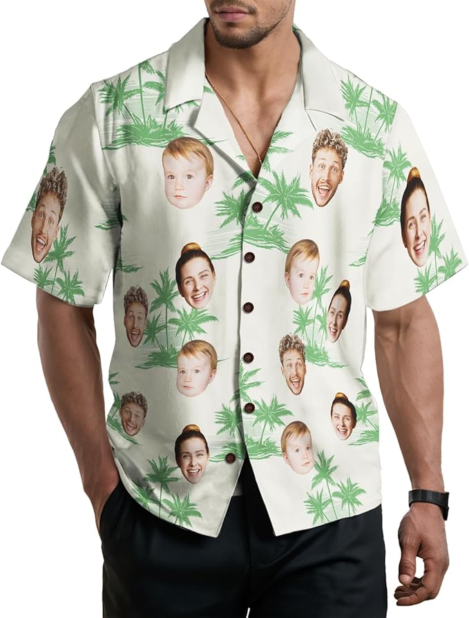 Custom Hawaiian Shirt with Face for Men, Unisex Tropical Beach Shirts Personalized Casual Funny Hawaii Button Down Shirts