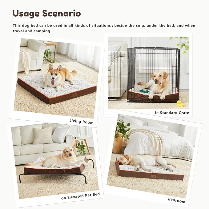 WESTERN HOME WH Large Dog Bed for Large, Jumbo, Medium Dogs, Orthopedic Pet Bed Waterproof Mattress with Removable Washable Cover, Thick Egg Crate Foam Dog Bed with Non-Slip Bottom