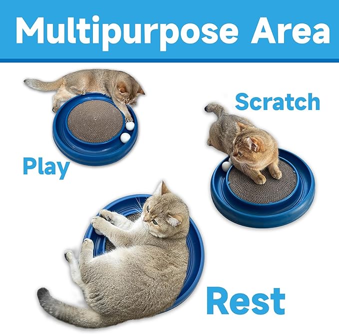 Interactive Cat Ball Track Toy for Indoor Cats, Cat Scratching Board & Exercise Set for Bored Indoor Adult and Kitten Mental & Physical Stimulation, with Spare Ball to Prevent Loss (Blue)