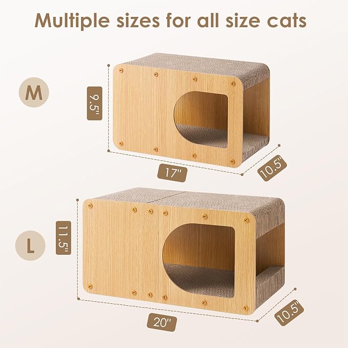 EHEYCIGA Cardboard Cat Scratcher House, 20-Inch Corrugated Cat Scratcher for Indoor Cats, Large Scratching Board Pad, Brown