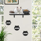 Cat Wall Shelves Furniture Set with 2 Food Bowls, Wooden Cat Climbing Wall Systems with Scratching Pad and 3 Steps, Floating Shelves Bed Perches Wall Mounted for Indoor Fit Up to 15Lbs (Black)