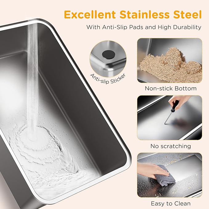 Stainless Steel Litter Box with Lid, XL Closed Metal Litter Box Modular Design with Flip Lid Fits All Cats, Extra Large Covered High Sided Cat Box, Scoop, Non-Sticky, Easy Cleaning (Black)