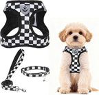PUPTECK Adjustable Dog Harness Collar and Leash Set Step in No Pull Pet Harness for Small Medium Dogs Puppy and Cats Outdoor Walking Running, Checkered Black&White S
