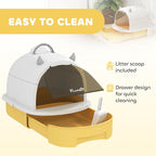 PawHut Cat Litter Box, Covered Kitty Litter Box with Lid, Scoop, Deodorizing Bags for Odor Control, Privacy, Portable, Easy to Clean, Yellow