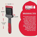 KONG Double-Sided Flexible Slicker Brush – De-Shedding & Detangling Tool, Padded Grip, Long Metal Pins, Flexible Head, for Medium to Large Dogs with Medium to Long Coats, Red/Gray