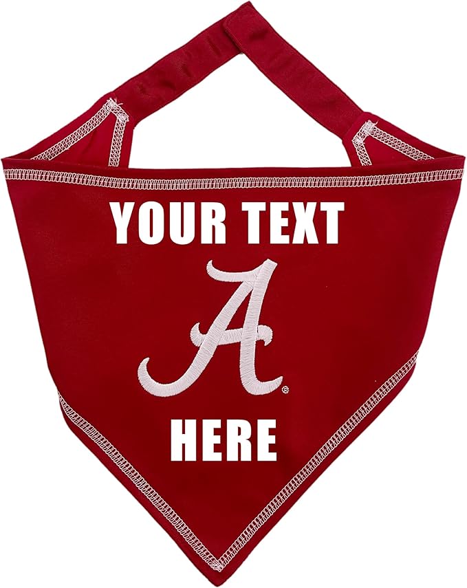 NCAA Alabama Crimson Tide Personalized Tie Bandana for Dogs & Cats, Size Large/X-Large. Custom Dog Scarf Bib for Pet Cat Dog. Ultimate Game-Day & Party Customizable Bandana