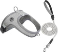 Dog Harness and Leash Set, No Pull Saddle Style Pet Harness, Breathable Mesh Adjustable Reflective Dog Vest for Dogs and Cat Medium Small Harness 2 D-Rings (Grey, XS)