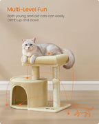 Feandrea Cat Tree, Small Cat Tower with Sisal Scratching Post, Plush Condo with Padded Perch, for Small Spaces, Kittens, Sand Beige UPCT050LF01
