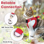 Cat Vest Harness and Leash Set for Walking Escape Proof, Adjustable Kitten Harness Breathable Mesh with Reflective Strips Harness for Kitty Puppy Bunny (Red, S)
