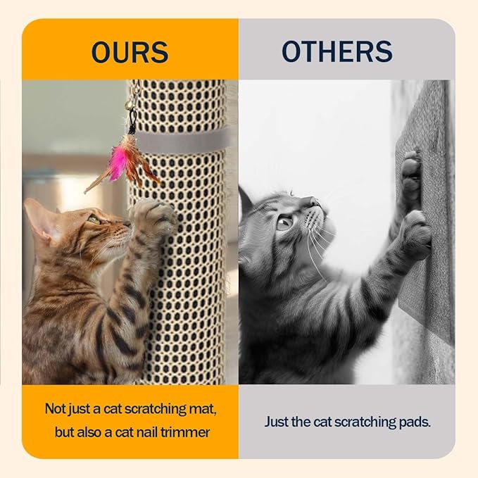 Cat Nail File Scratcher- Cat Scratch Pad with 80-Grit Aluminum Oxide, Wrap-Around Design for Cat Trees and Posts, Scratch Mat is Ideal for Trimming Cat Nails (14.64"x11.14")