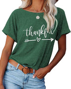 NIUBIA Women's T Shirts Summer Tops Simple Heart Graphic Shirts Sayings Short Sleeve Vacation Casual Blouse Thankful Tee