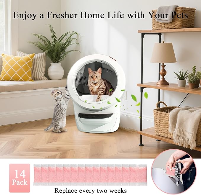 14 Pack Cat Litter Box Odor Eliminator Refills - Compatible with Whisker OdorTrap Pods, Fits Litter Robot 4 Filter Pockets & Litter Robot 3 Waste Drawers