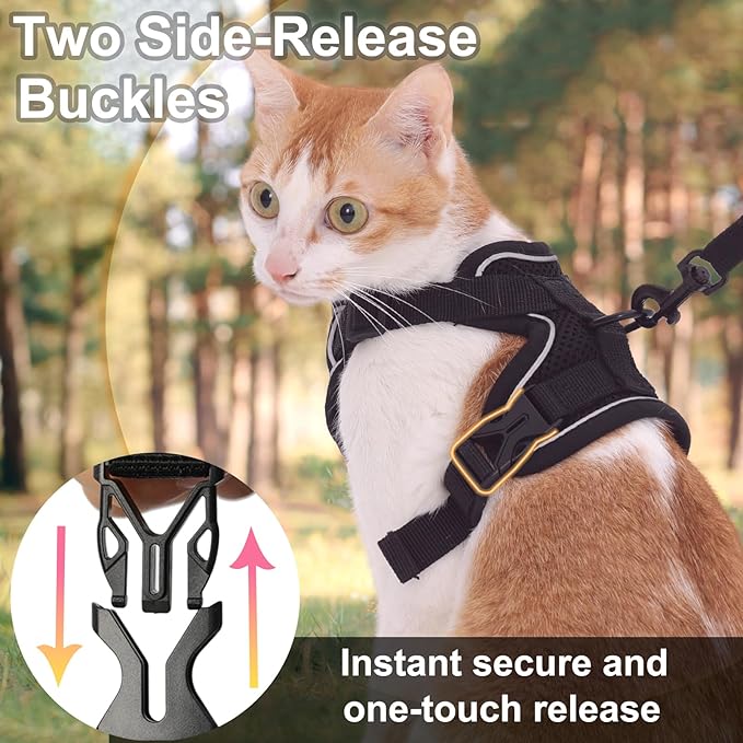Cat Harness and Leash, Reflective Cat Harness Escape Proof for Walking, Adjustable Kitten Harness and Leash Set, 4 Buckles Easy Control Breathable Cat Vest Harness for All Types of Cats