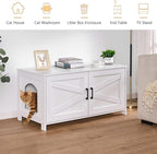 Homhedy 39.4" L Cat Litter Box Enclosure, Pet House with Barn Door, Wooden Cat Washroom Furniture, Fit Most of Litter Box, White