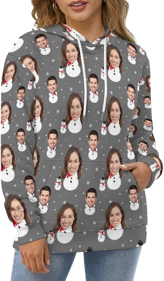 Artsadd Custom Face Unisex athletic Pockets Sweatshirt Loose Hoodie Custom Christmas Long Sleeve Sweatshirt Hooded Pullover