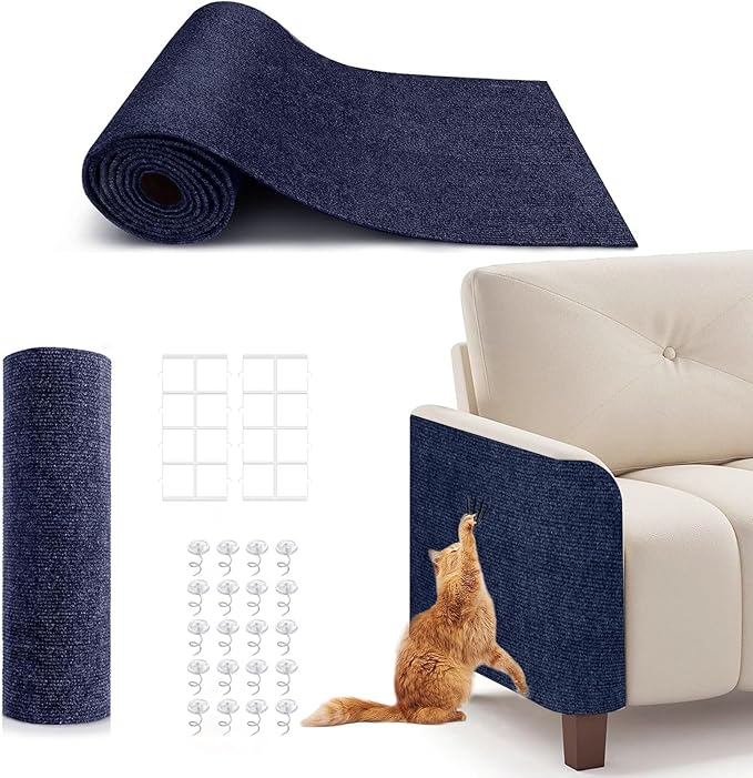 78.7"X15.8" Cat Scratching Mat, Self-Adhesive Cats Carpet, DIY Scratch Furniture Protector for Couch, Sofa, Wall & Doors, Durable Cat Scratch Guards Couch Cats Scratcher from Claws (Dark Blue)