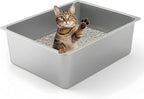 Kirecoo Stainless Steel Cat Litter Box - Metal High Sided Cat Pan, Large Stainless Steel Box, Indoor Litter Tray, Non Stick, No Smell, Easy to Clean, Pet Toilet Supplies for Kitten, Kitty, Rabbit